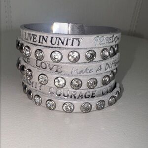 Good Works Rhinestone Studded Grey/Silver Leather Wrap Bracelet